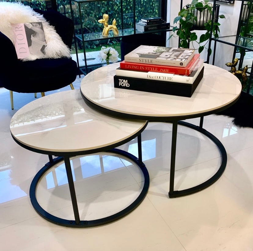 Interior Ave - Executive Stone Nested Coffee Table Set - White & White - Cosy Abode