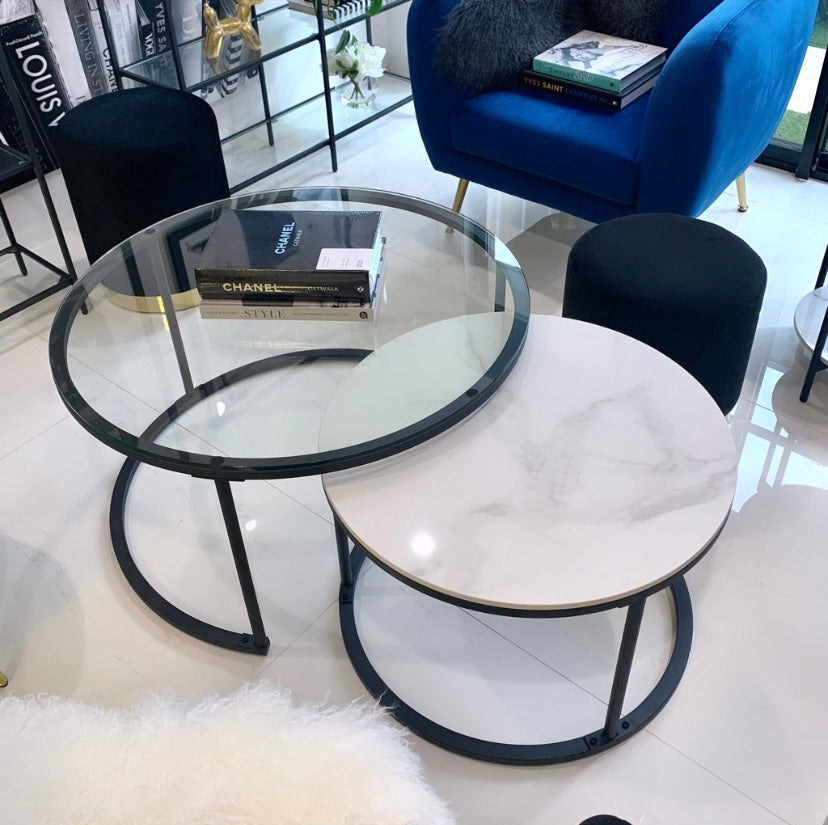 Interior Ave - Elle Luxe - Marble & Black Nested Coffee Table Set - Cosy Abode