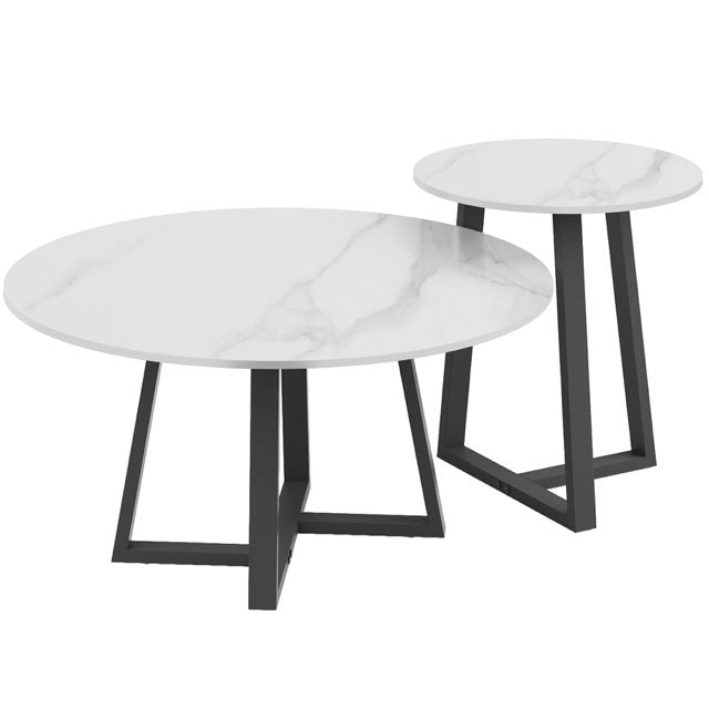 Interior Ave - Broadway Two Tier Marble White Stone Coffee Table Set - Cosy Abode