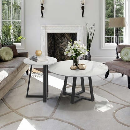 Interior Ave - Broadway Two Tier Marble White Stone Coffee Table Set - Cosy Abode