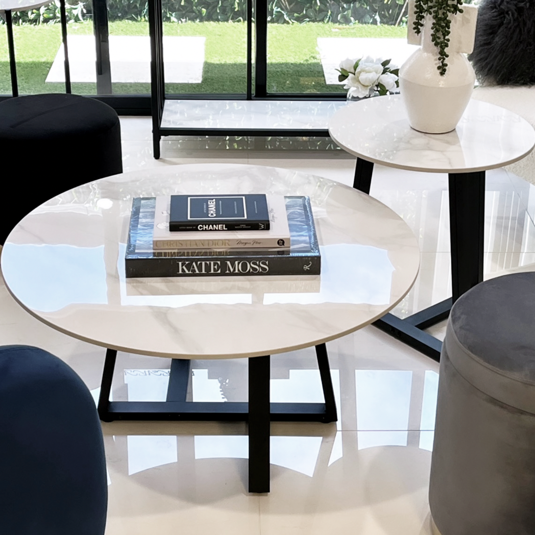 Interior Ave - Broadway Two Tier Marble White Stone Coffee Table Set - Cosy Abode