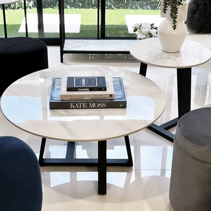 Interior Ave - Broadway Two Tier Marble White Stone Coffee Table Set - Cosy Abode
