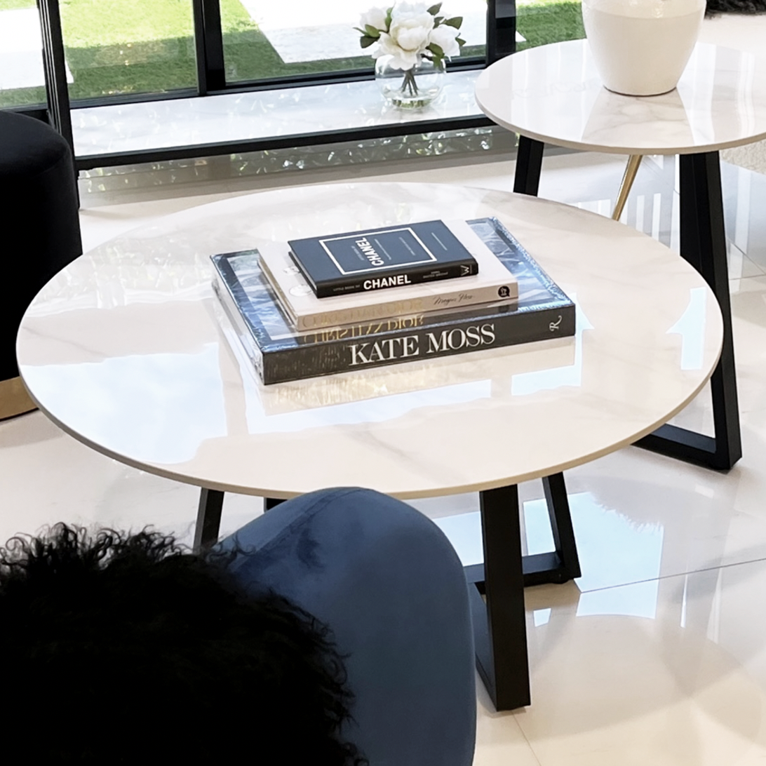 Interior Ave - Broadway Two Tier Marble White Stone Coffee Table Set - Cosy Abode