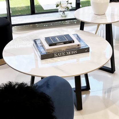 Interior Ave - Broadway Two Tier Marble White Stone Coffee Table Set - Cosy Abode