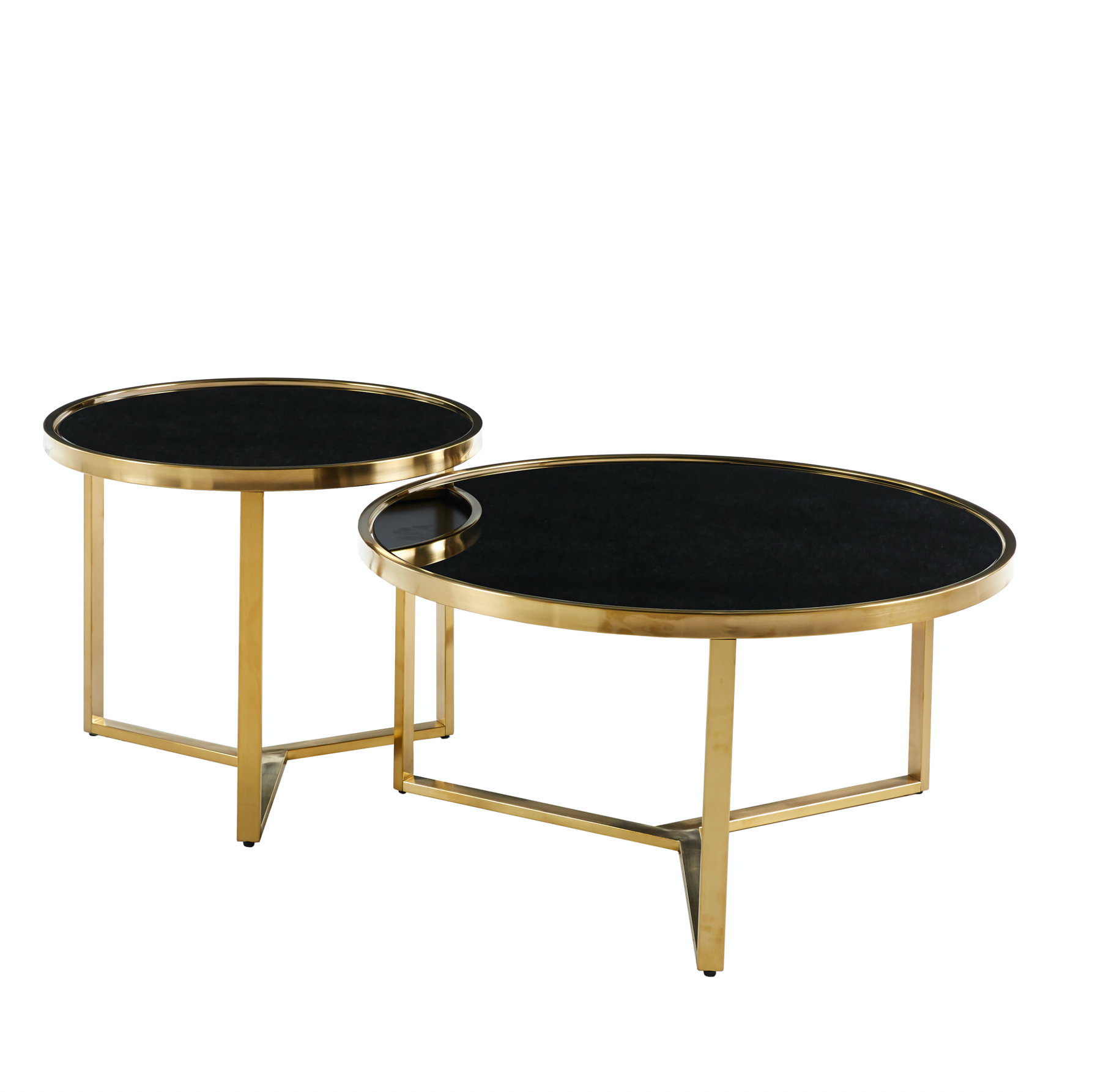 Interior Ave - Designer Giselle Black Glass & Brushed Gold Coffee Table Set - Cosy Abode