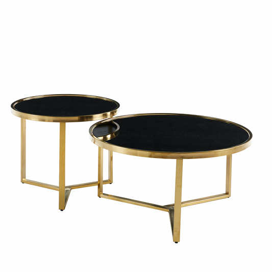 Interior Ave - Designer Giselle Black Glass & Brushed Gold Coffee Table Set - Cosy Abode