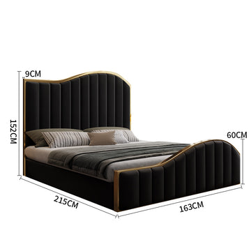 Queen Size Black Velvet Fabric Golden Metal Storage Elegant Luxury Bedframe - Cosy Abode