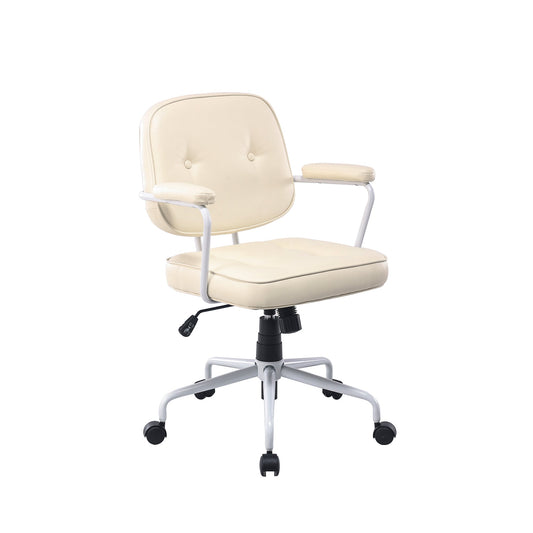 Louise White Frame Faux Leather Home Office Chair in Beige - Cosy Abode