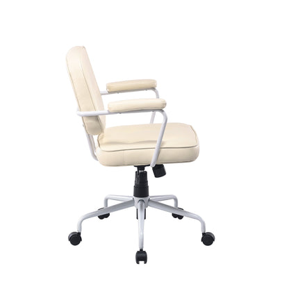 Louise White Frame Faux Leather Home Office Chair in Beige - Cosy Abode