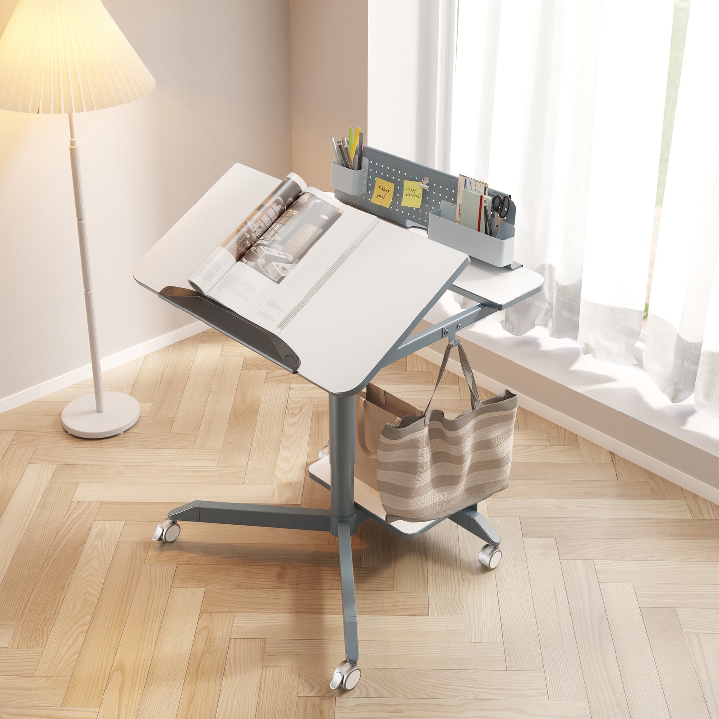 Mobile Home Office Sit and Stand Desk With Tilting Desktop - Cosy Abode