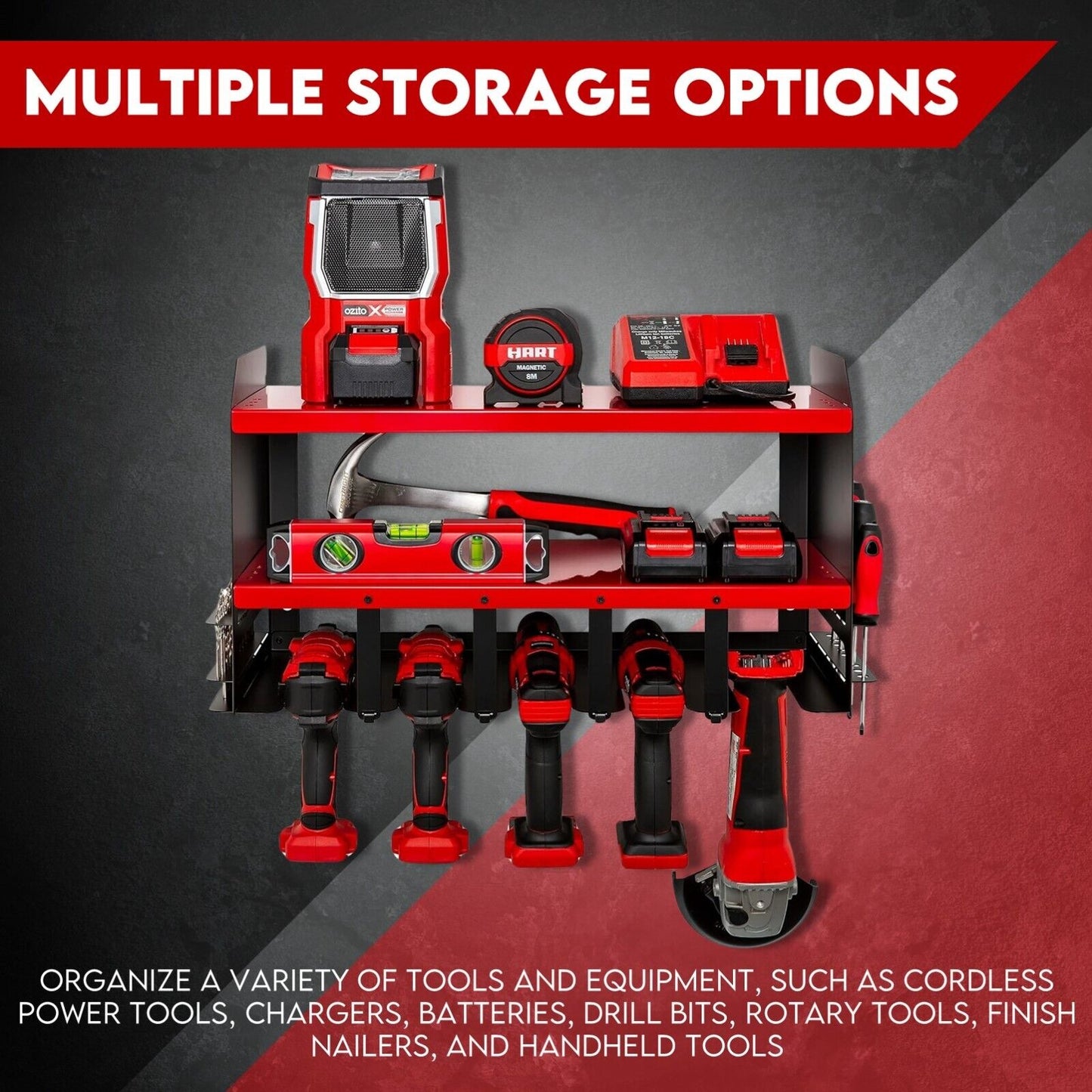 Power Tool Organiser Wall Mounted Drill Storage Organizer Holder Milwaukee Red - Cosy Abode