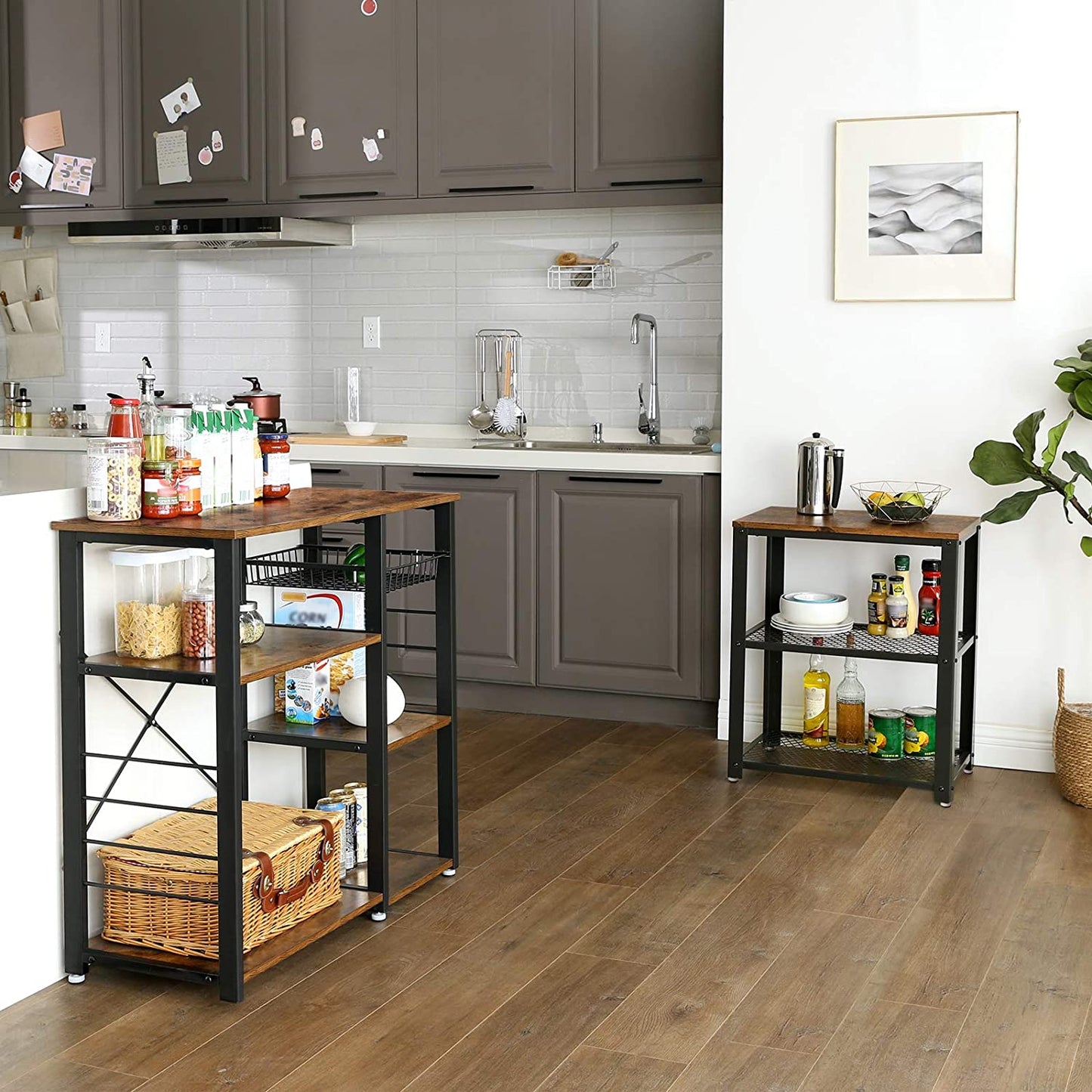 VASAGLE Kitchen Storage Shelves with Wire Basket and 6 S-Hooks - Cosy Abode
