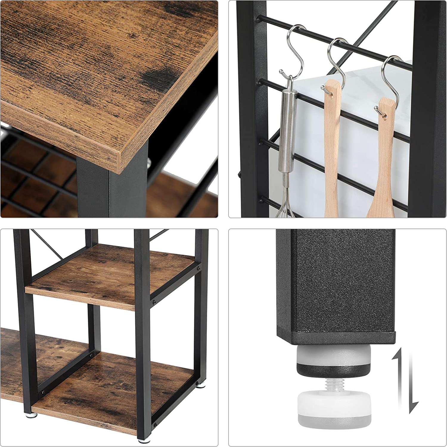 VASAGLE Kitchen Storage Shelves with Wire Basket and 6 S-Hooks - Cosy Abode