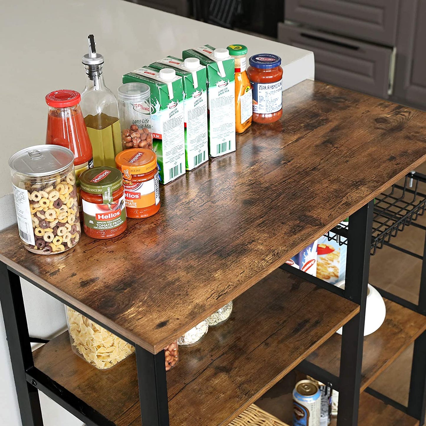 VASAGLE Kitchen Storage Shelves with Wire Basket and 6 S-Hooks - Cosy Abode