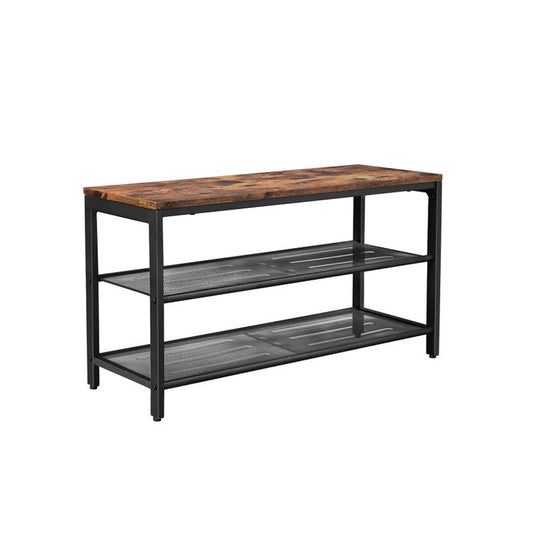 VASAGLE 3 Tier Shoe Storage Bench 80cm Rustic Brown and Black - Cosy Abode