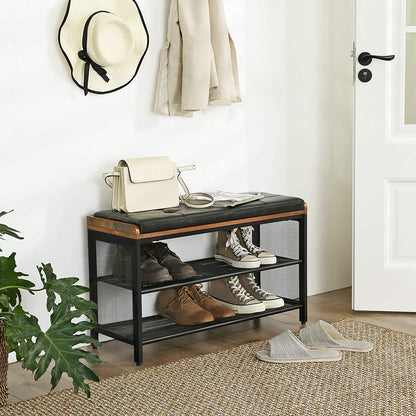 VASAGLE 3 Tier Shoe Storage Bench with Padded Seat - Cosy Abode