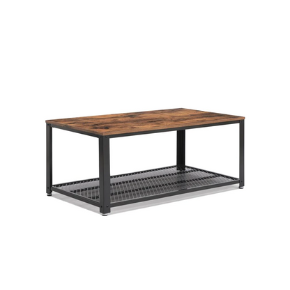 VASAGLE Industrial Rectangle Coffee Table with Storage Shelf Rustic Brown - Cosy Abode
