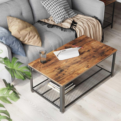VASAGLE Industrial Rectangle Coffee Table with Storage Shelf Rustic Brown - Cosy Abode