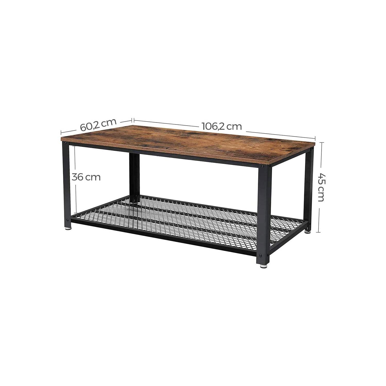 VASAGLE Industrial Rectangle Coffee Table with Storage Shelf Rustic Brown - Cosy Abode