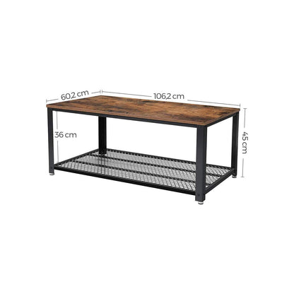 VASAGLE Industrial Rectangle Coffee Table with Storage Shelf Rustic Brown - Cosy Abode