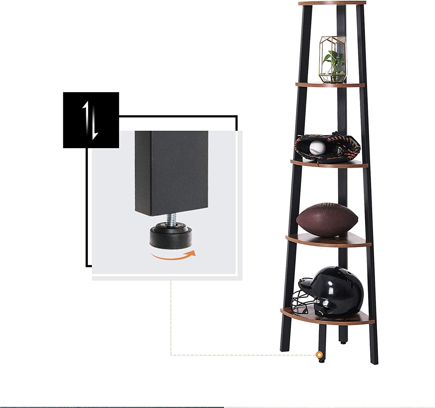 VASAGLE Corner Shelf 5-Tier Industrial Ladder Bookcase - Cosy Abode