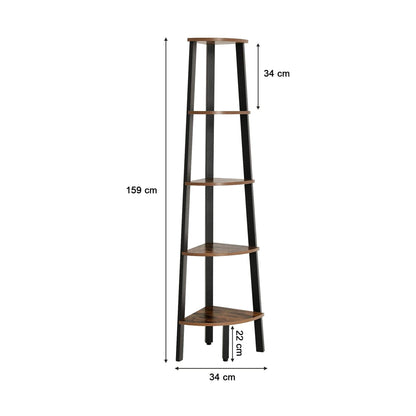 VASAGLE Corner Shelf 5-Tier Industrial Ladder Bookcase - Cosy Abode