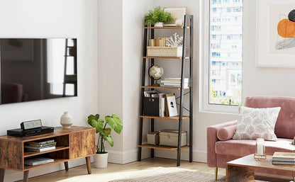 VASAGLE 5 Tiers A-shaped Ladder Storage Shelf Rustic Brown - Cosy Abode