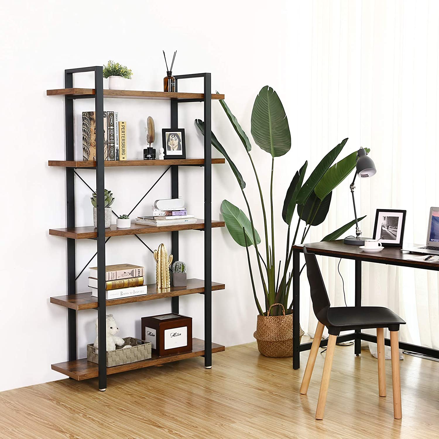 VASAGLE 5-Tier Industrial Grade Stable Bookcase - Cosy Abode