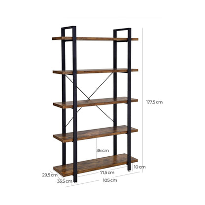 VASAGLE 5-Tier Industrial Grade Stable Bookcase - Cosy Abode