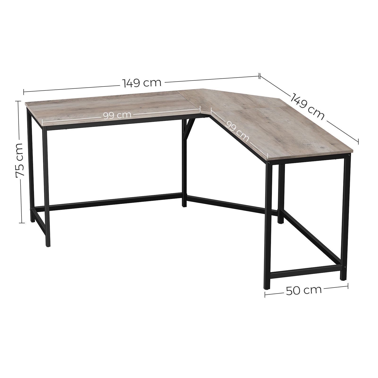 VASAGLE L-Shaped Computer Desk, Corner Desk for Study, Home Office, Gaming 149D x 149W x 75H cm - Cosy Abode