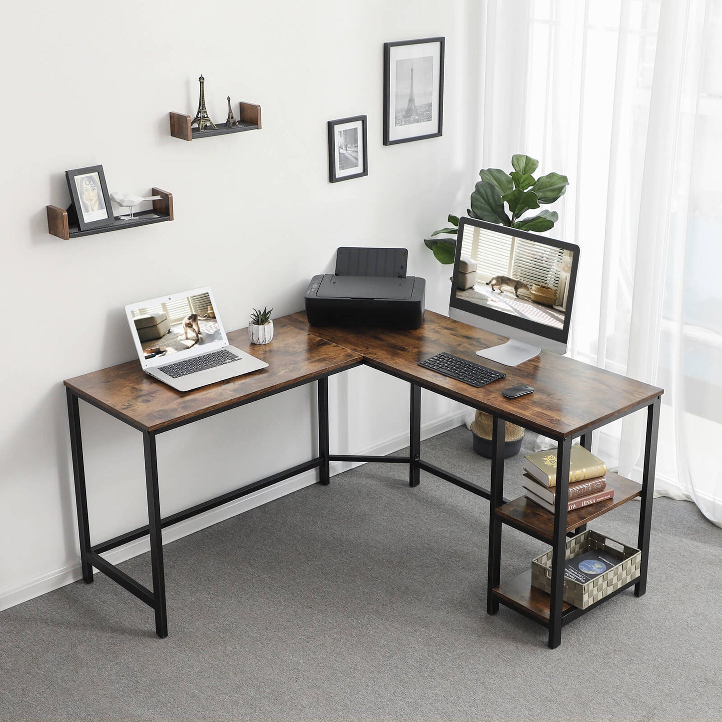VASAGLE L-Shaped Desk with Shelves - Cosy Abode