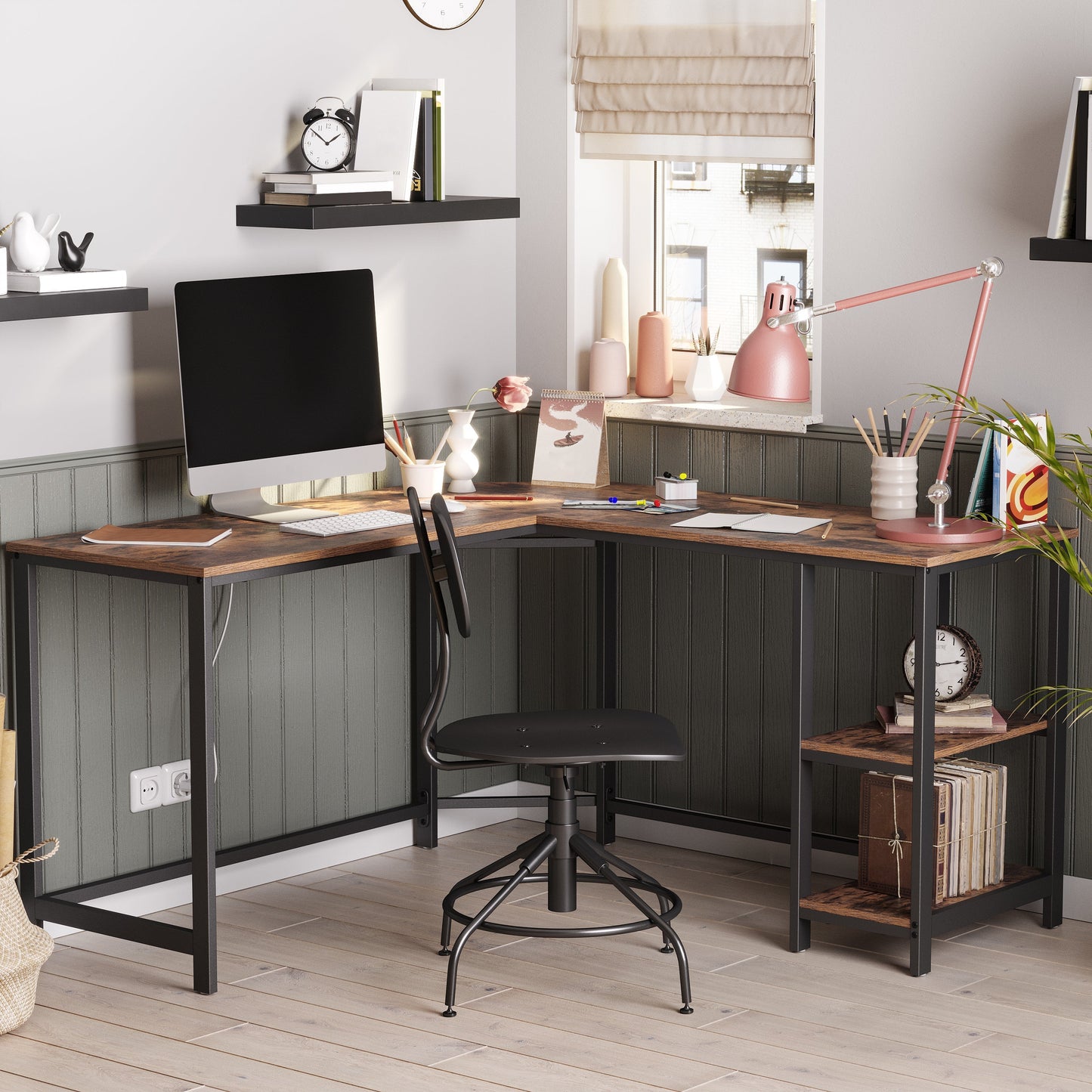 VASAGLE L-Shaped Desk with Shelves - Cosy Abode