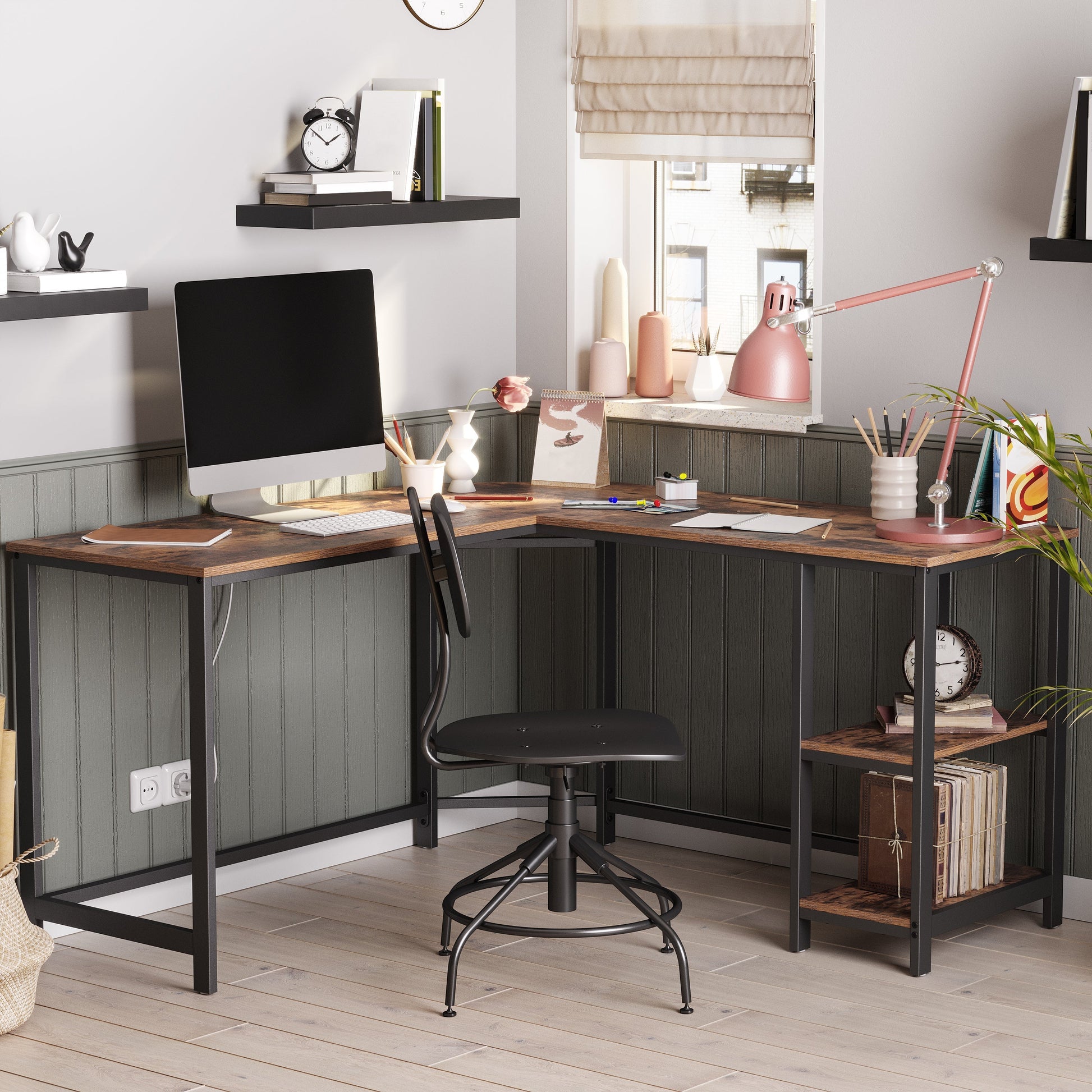 VASAGLE L-Shaped Desk with Shelves - Cosy Abode