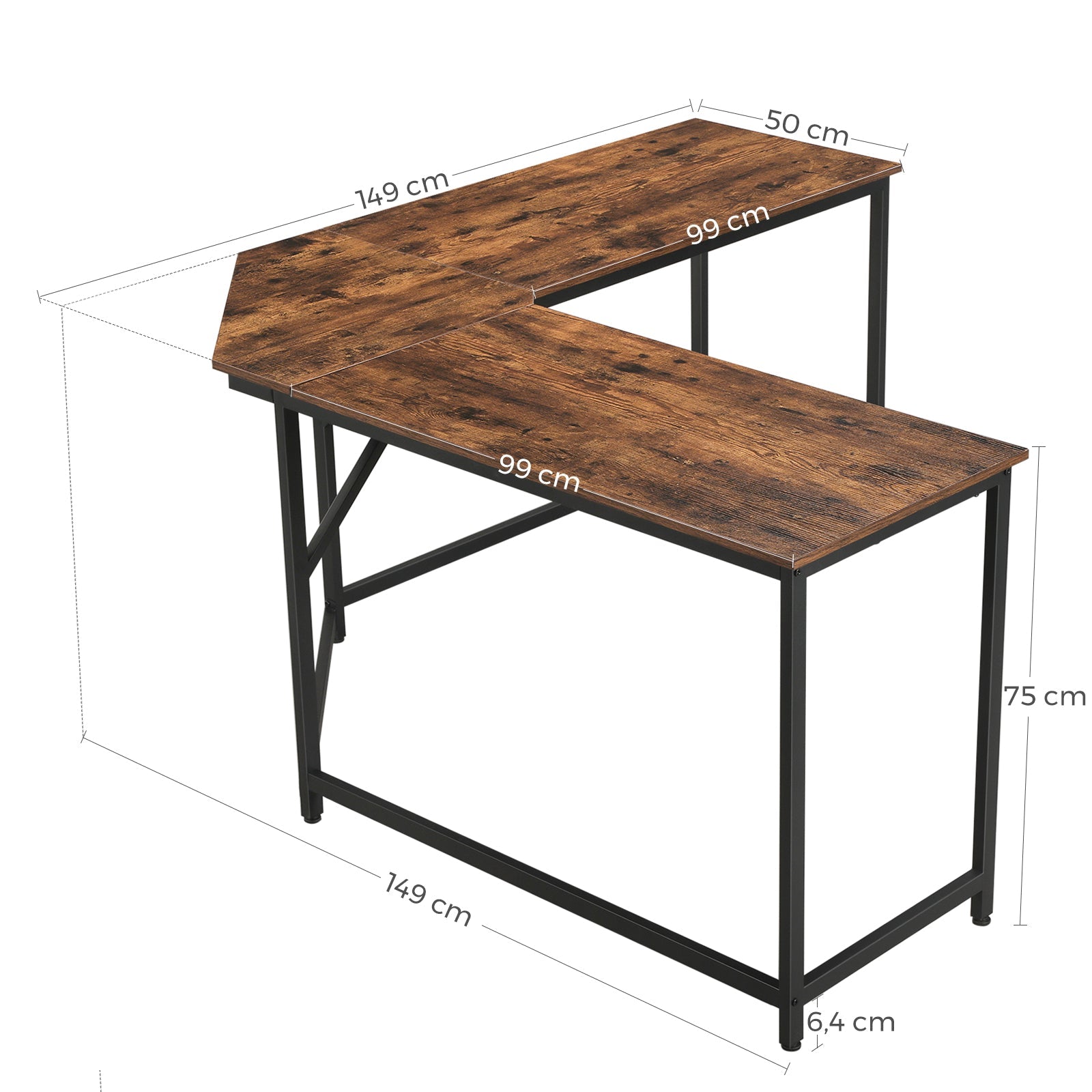 VASAGLE L-Shaped Computer Desk, Corner Desk for Study, Home Office, Gaming 149 x 149 x 75 cm - Cosy Abode