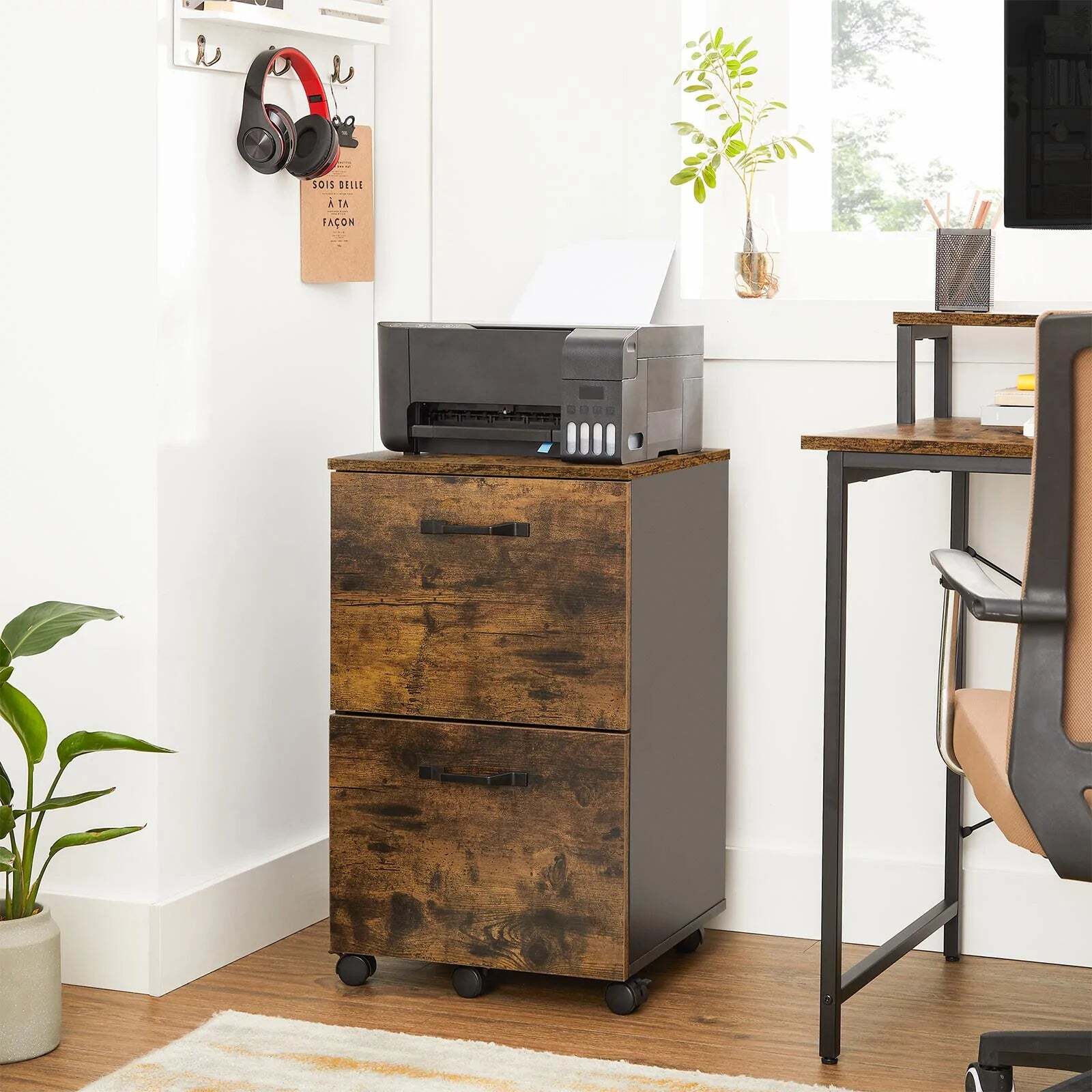 VASAGLE 2 Drawer File Cabinet with Wheels - Cosy Abode