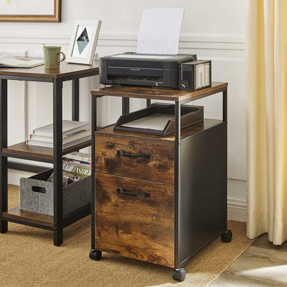 VASAGLE 2 Drawer File Cabinet with Open Compartments and Wheels - Cosy Abode