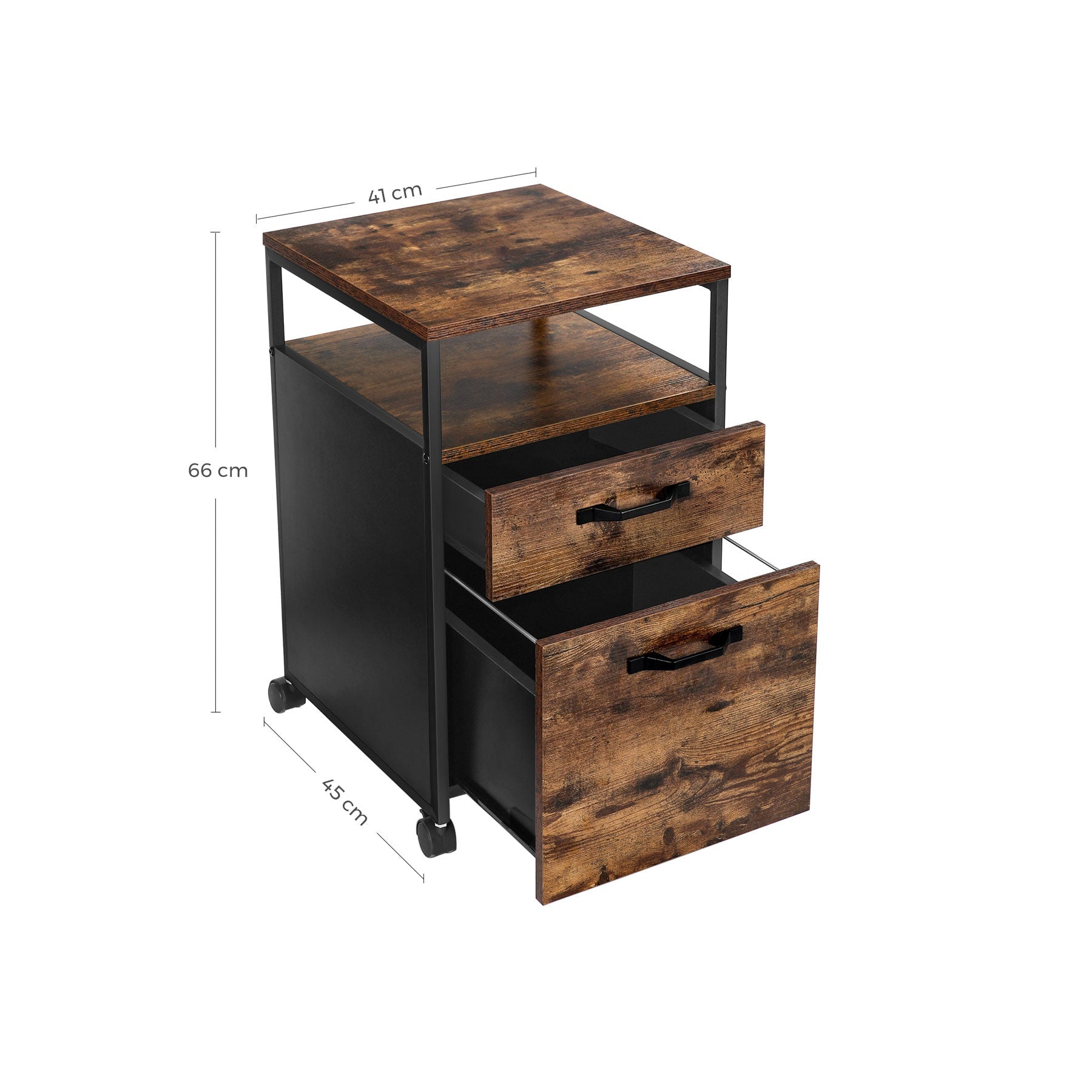 VASAGLE 2 Drawer File Cabinet with Open Compartments and Wheels - Cosy Abode