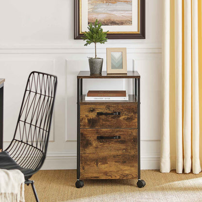 VASAGLE 2 Drawer File Cabinet with Open Compartments and Wheels - Cosy Abode