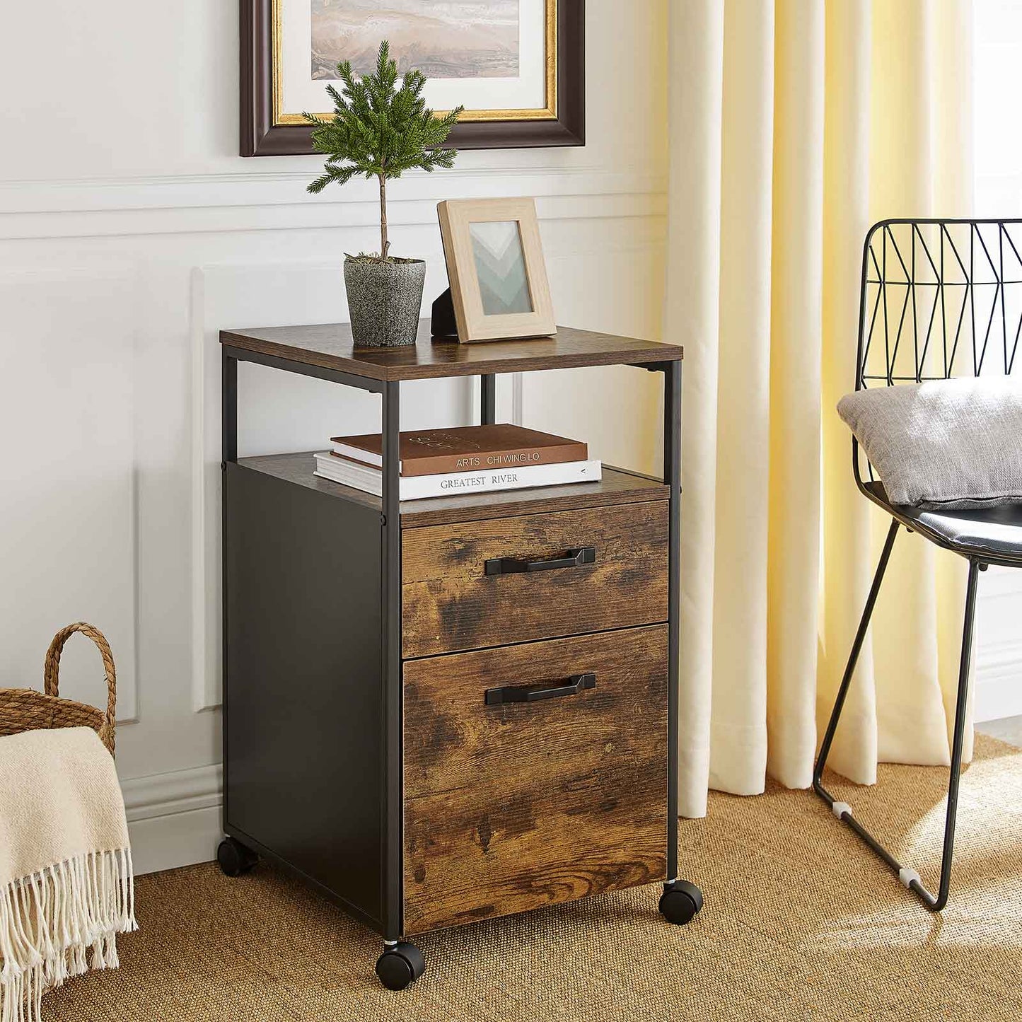 VASAGLE 2 Drawer File Cabinet with Open Compartments and Wheels - Cosy Abode