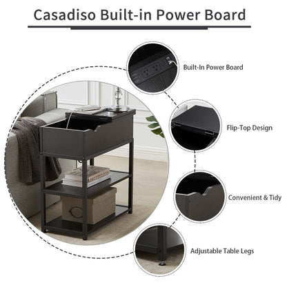 Casadiso Sofa Side Table with Integrated Charging Station - Multi-Tier Black Side Table with Built-in Power Board (Casadiso Saiph Pro) - Cosy Abode