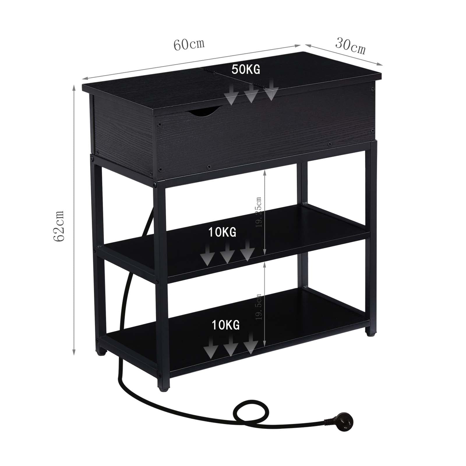 Casadiso Sofa Side Table with Integrated Charging Station - Multi-Tier Black Side Table with Built-in Power Board (Casadiso Saiph Pro) - Cosy Abode