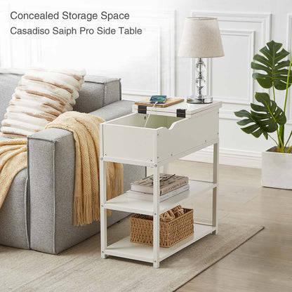 Casadiso Bedside Table with Powerboard - Multi-Tier Sleek White Side Table with Charging Station (Casadiso Saiph Pro) - Cosy Abode