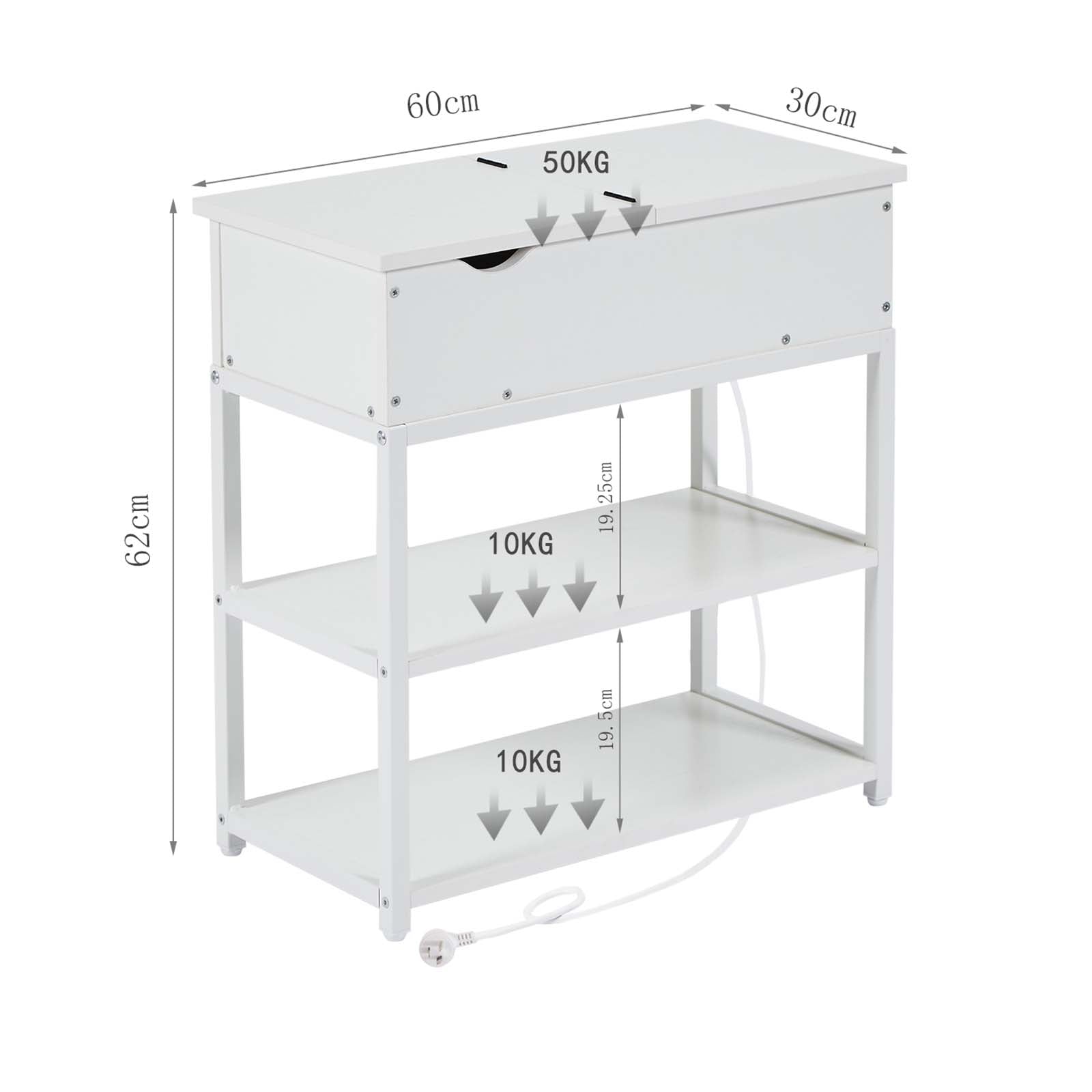 Casadiso Bedside Table with Powerboard - Multi-Tier Sleek White Side Table with Charging Station (Casadiso Saiph Pro) - Cosy Abode