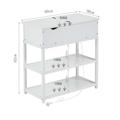 Casadiso Bedside Table with Powerboard - Multi-Tier Sleek White Side Table with Charging Station (Casadiso Saiph Pro) - Cosy Abode