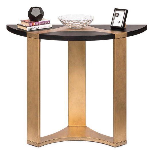 Contemporary Half Round Brass and Black Hallway Console Table - Cosy Abode