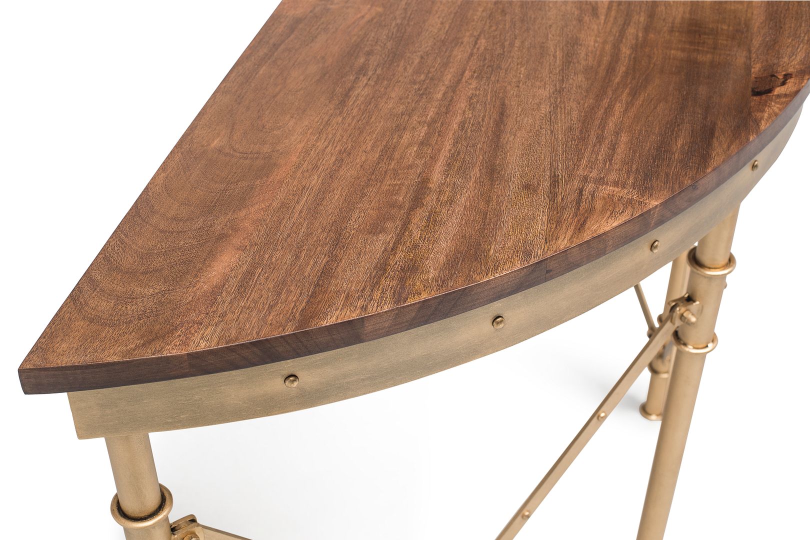 Wooden Hallway Console Table Half Round Shape in French Brass Finish - Cosy Abode
