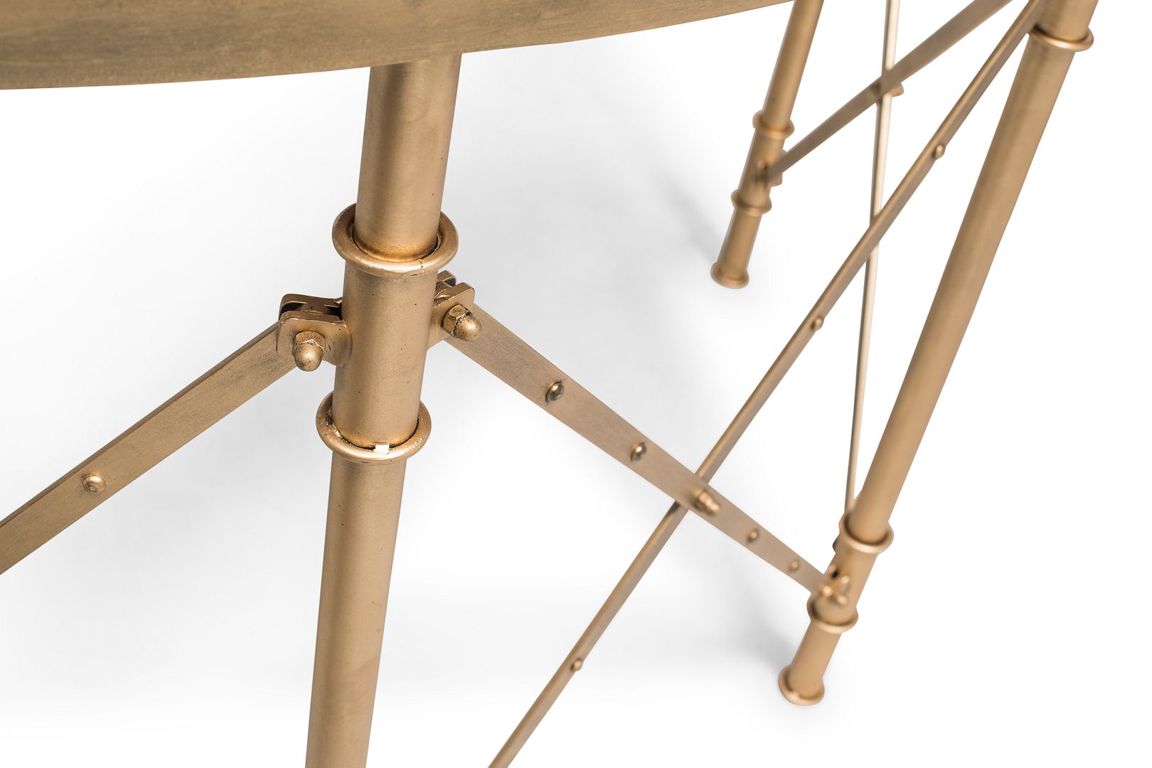 Wooden Hallway Console Table Half Round Shape in French Brass Finish - Cosy Abode