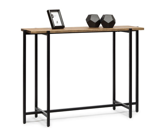 Narrow Golden Black Hallway Console Table with Textured Top - Cosy Abode