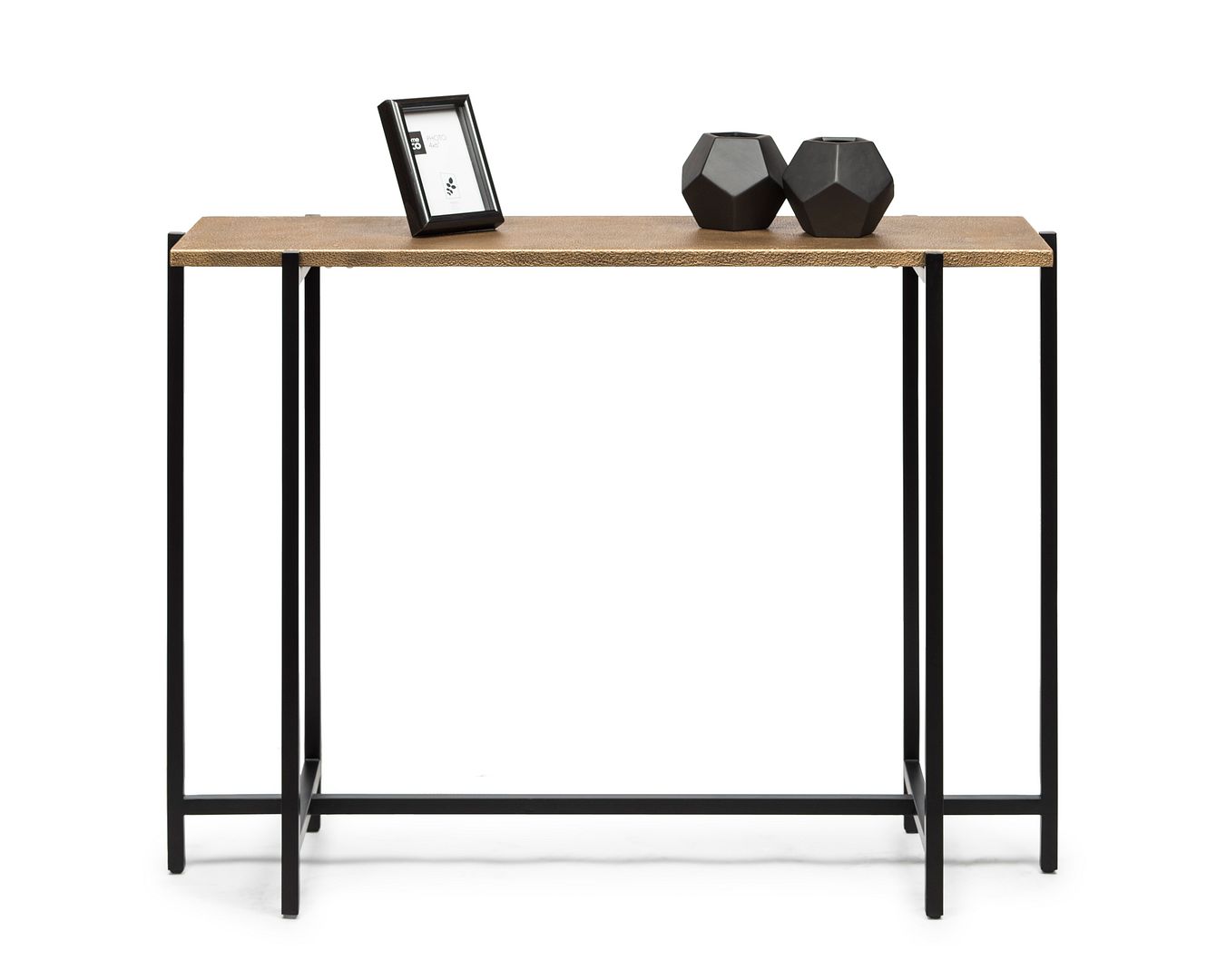 Narrow Golden Black Hallway Console Table with Textured Top - Cosy Abode
