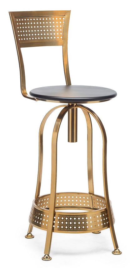 Gold Black Swivel Kitchen Bar Stool Chair with High Back in Netted Design Frame - Cosy Abode